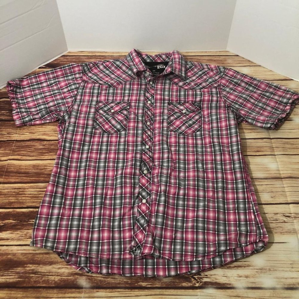 Wrangler 20x Pearl Snap Shirt Mens 2XL XXL Western Cowboy Short Sleeve Pink